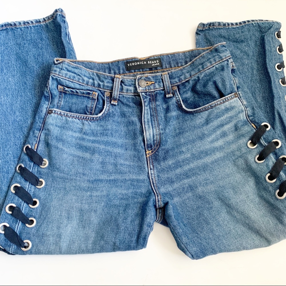 Veronica Beard Ines Girlfriend Style Lace Up Jeans - Picture 4 of 12